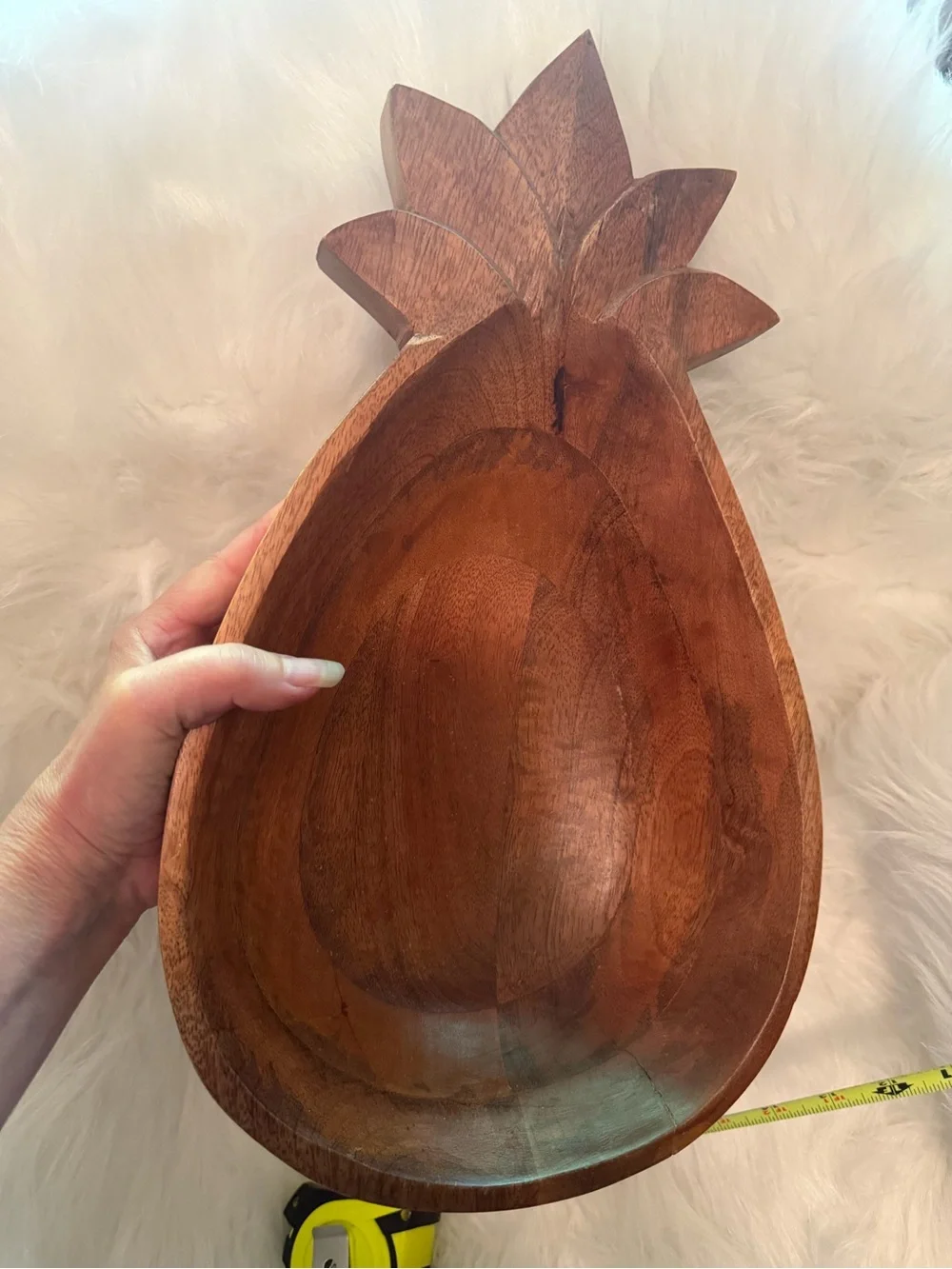 Hand-Carved Pineapple Wood Serving Bowl - Brown